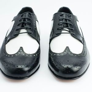 Brentano Black and White Leather Wingtip Tuxedo Shoes